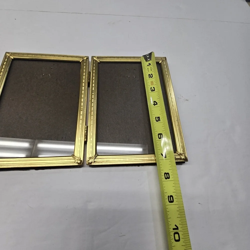 Vintage Gold Metal Brass Bifold Photo Picture Frame Glass Front Classic Velvet